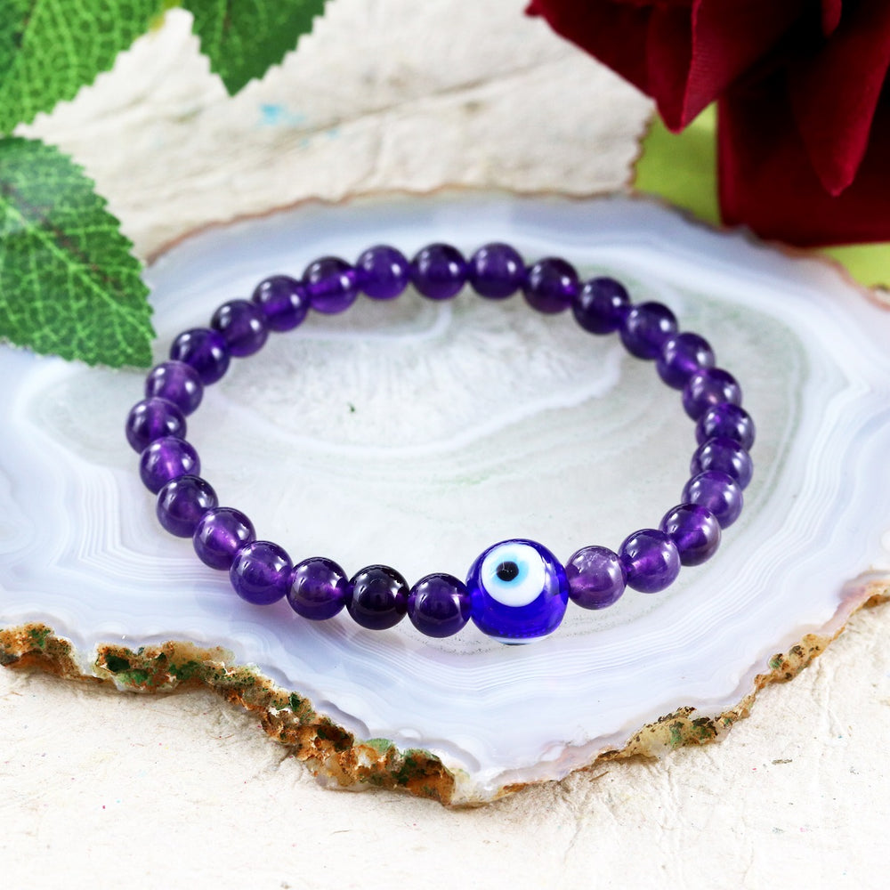 Handmade Stretchable Friendship Bracelet with Amethyst Gemstone