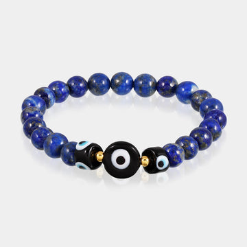 Lapis Lazuli Hematite Friendship Bracelet - Handmade Stretch Design