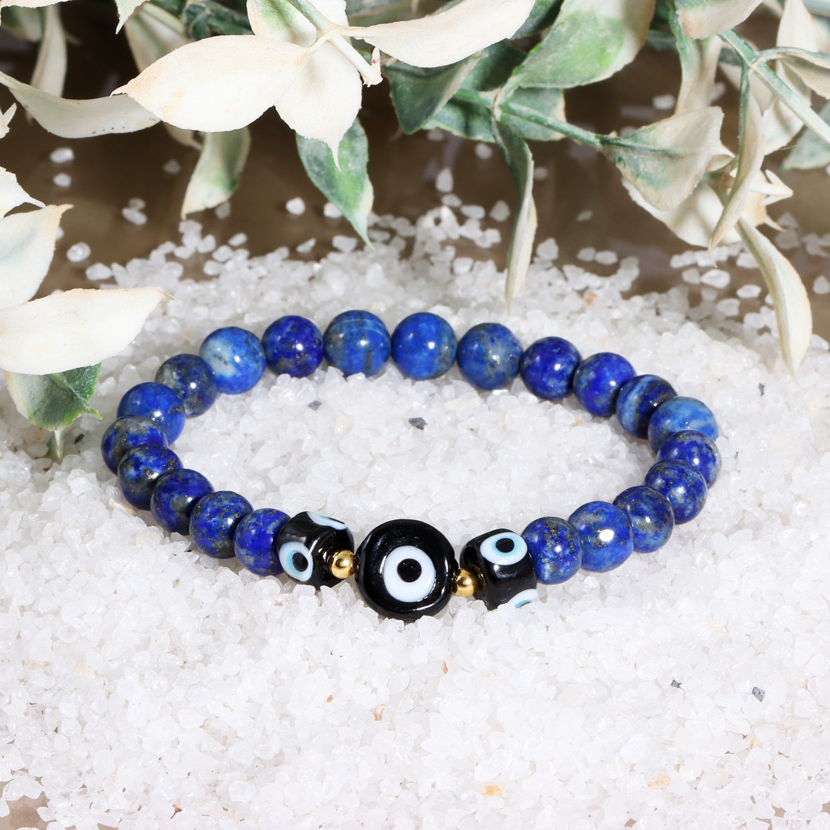Handmade Stretchable Friendship Bracelet with Lapis Lazuli and Hematite Gemstones