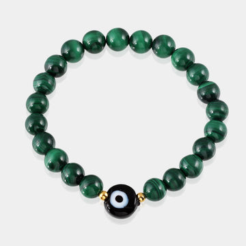 Detailed view of Evil Eye beads, featuring a protective symbol against negative energies.
