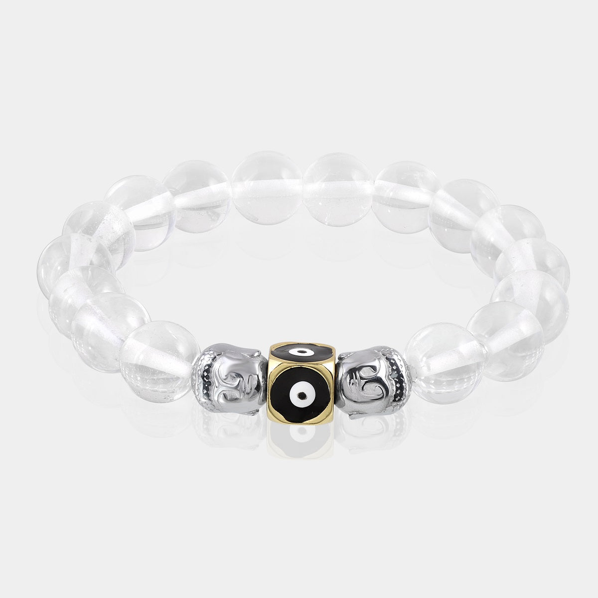 Crystal Quartz and Hematite Buddha Face Beads Bracelet