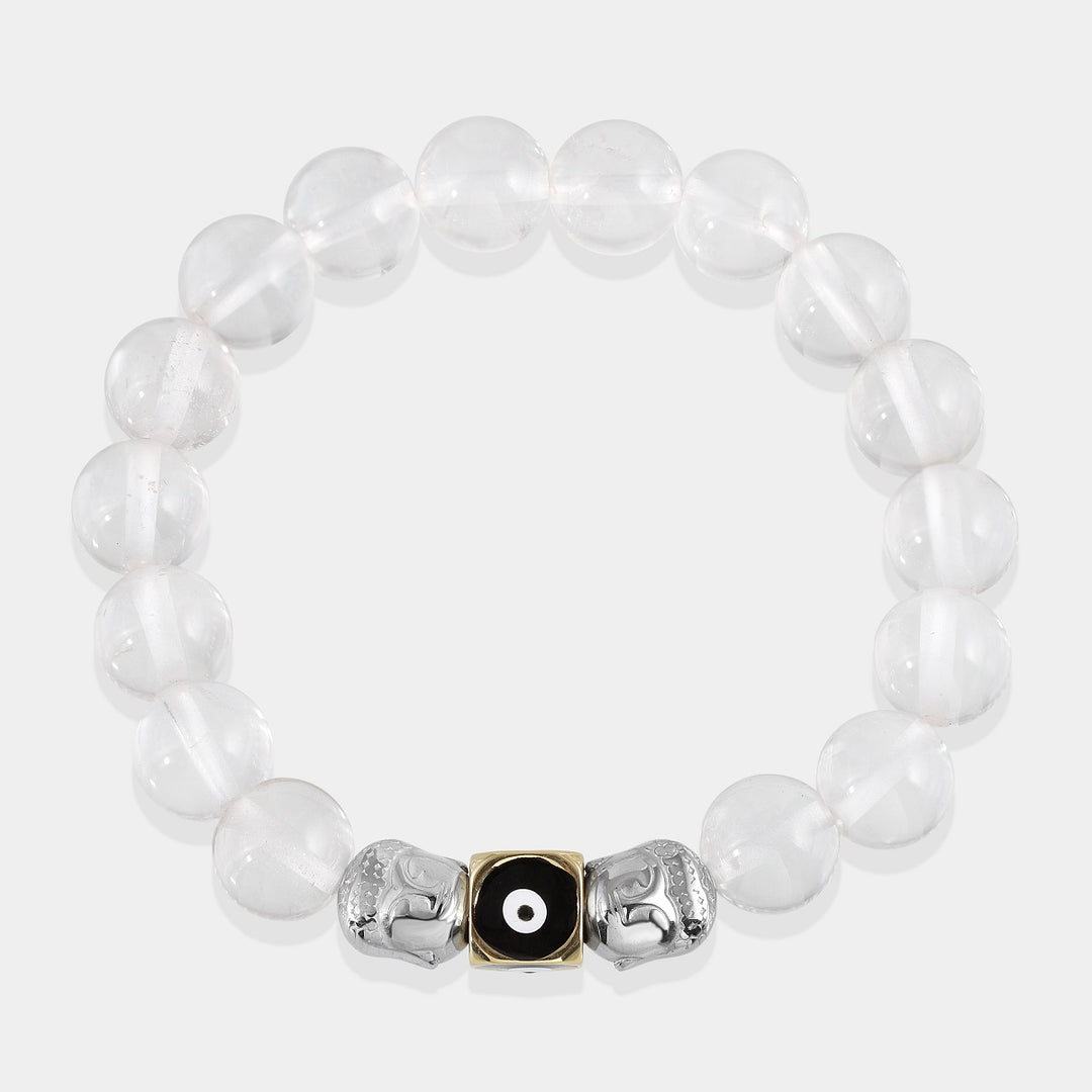 Smooth Round Crystal Quartz Gemstone Stretch Bracelet