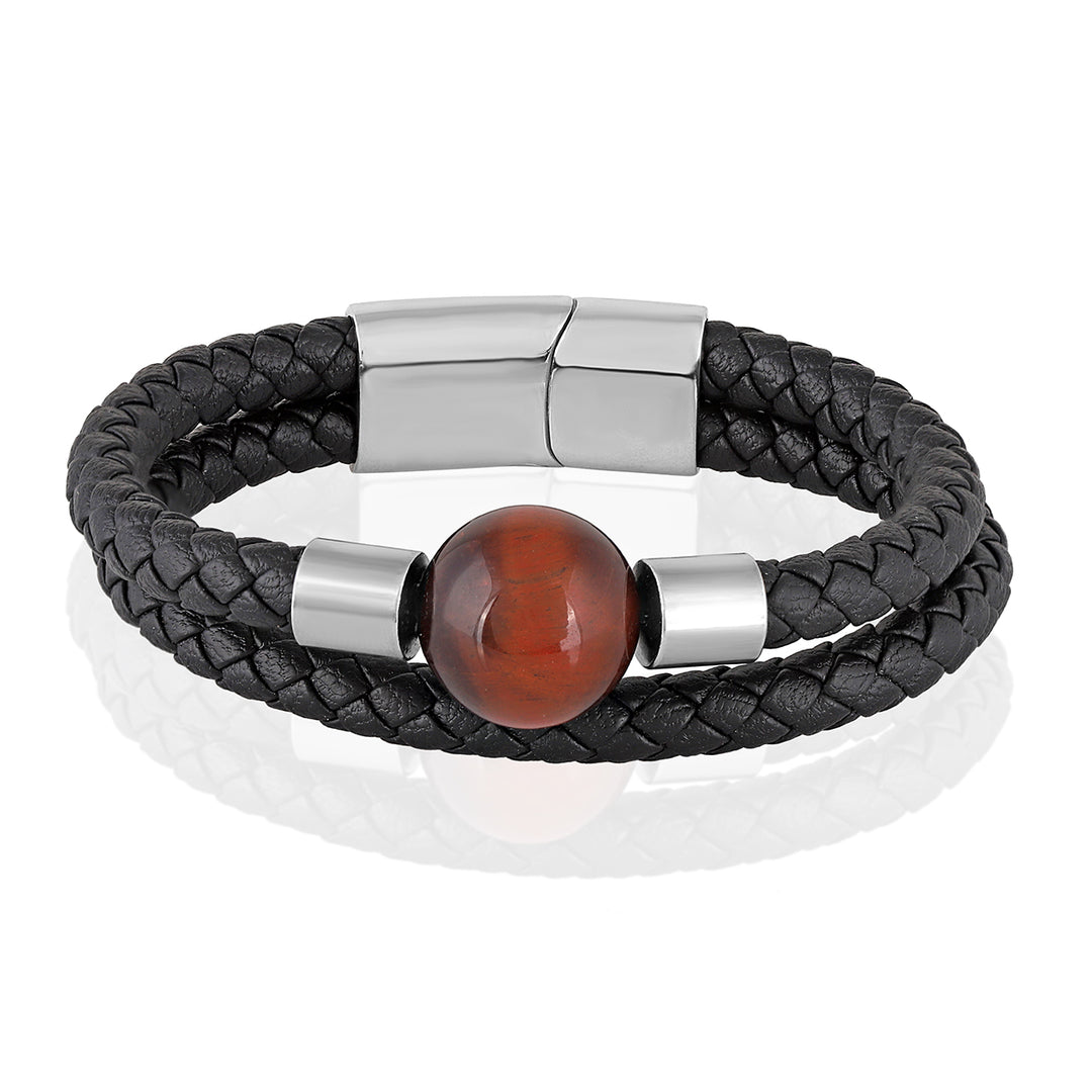 Tiger's Eye Braided Rope Leather Silver Bracelet