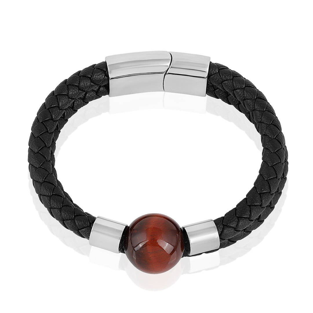 Tiger's Eye Braided Rope Leather Silver Bracelet