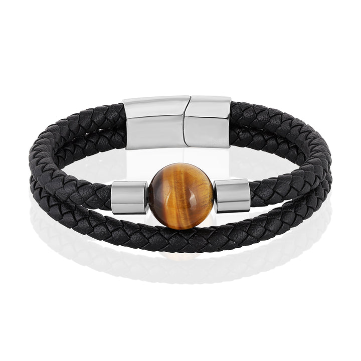 Tiger's Eye Braided Rope Leather Silver Bracelet