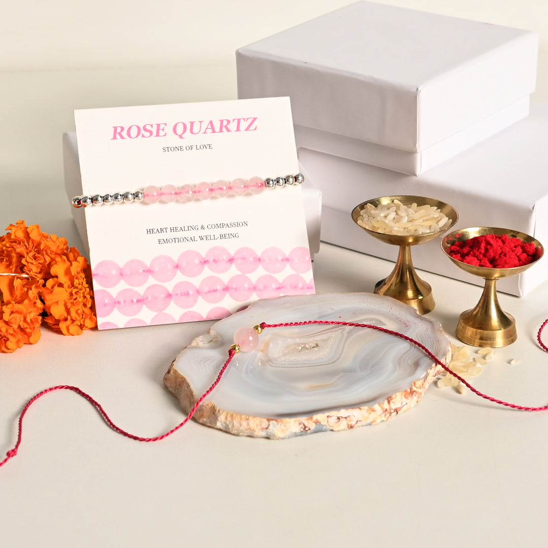 Rose Quartz Rakhi Combo - Love & Compassion