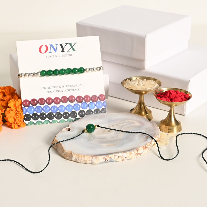 Green Onyx Rakhi Combo - Balance & Strength