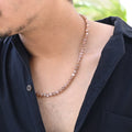 Men's Chocolate Moonstone Gemstone Silver Necklace: Smooth round beads with silver lock