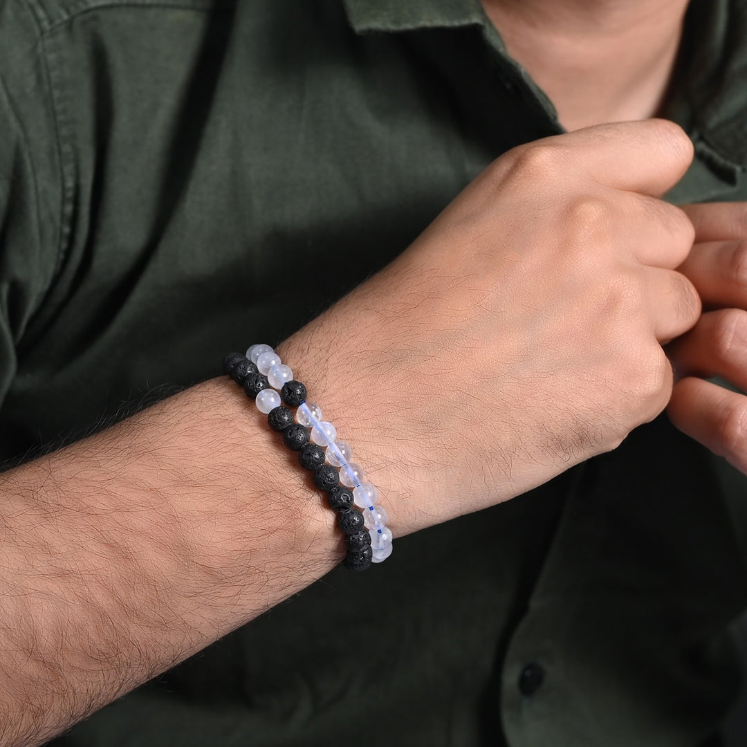 Moonstone and Lava Bracelet Combo