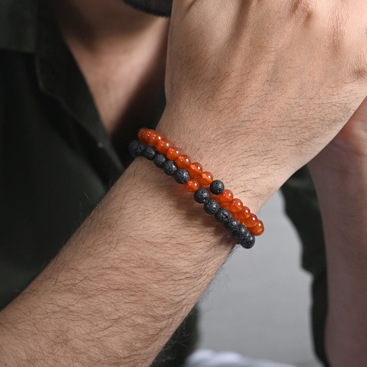 Red Onyx and Lava Bracelet Combo