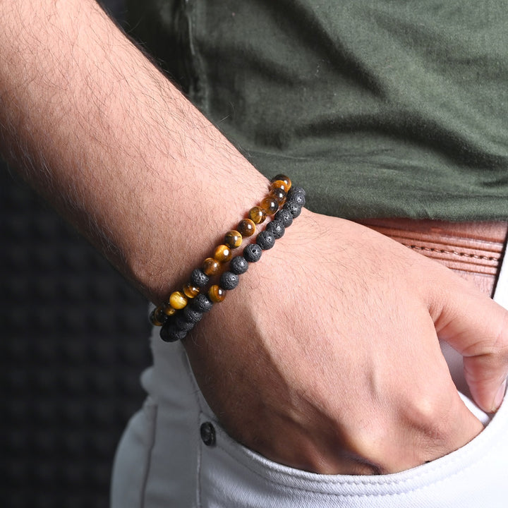 Tiger's Eye and Lava Bracelet Combo