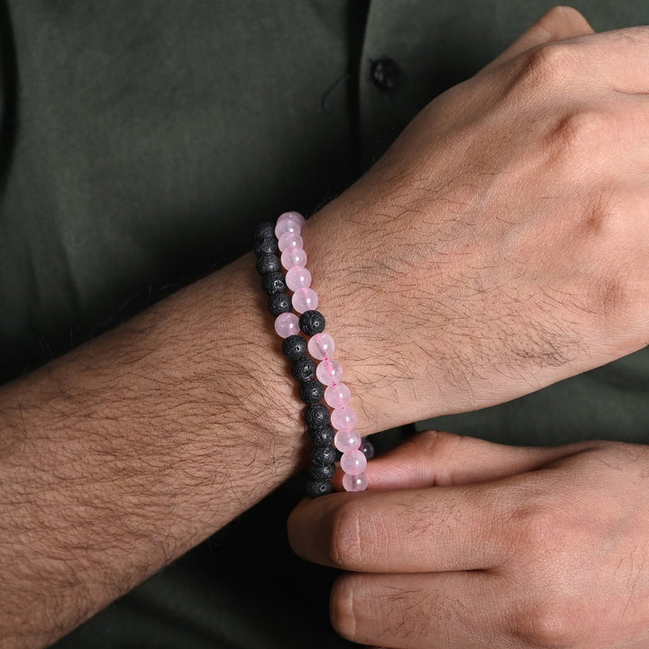 Rose Quartz and Lava Bracelet Combo