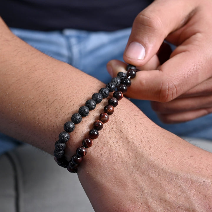 Red Tiger's Eye and Lava Bracelet Combo