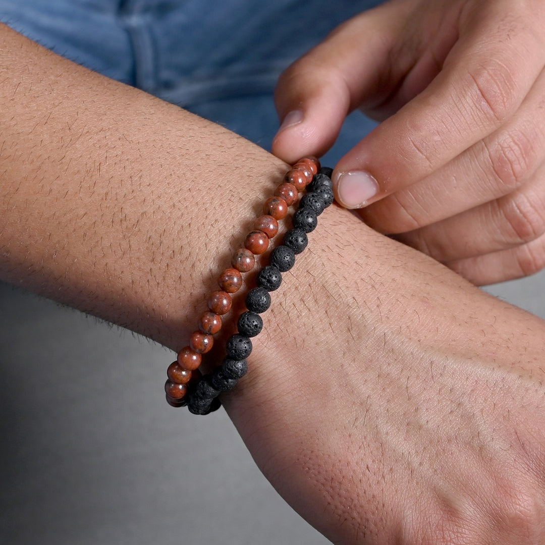 Red Jasper and Lava Bracelet Combo