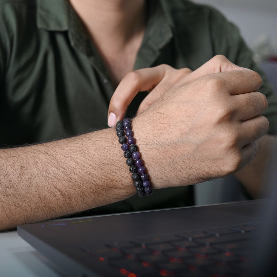 Lepidolite and Lava Bracelet Combo