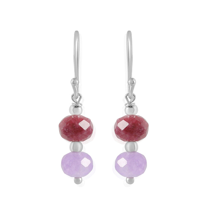 Red and Purple Quartz Silver Earrings