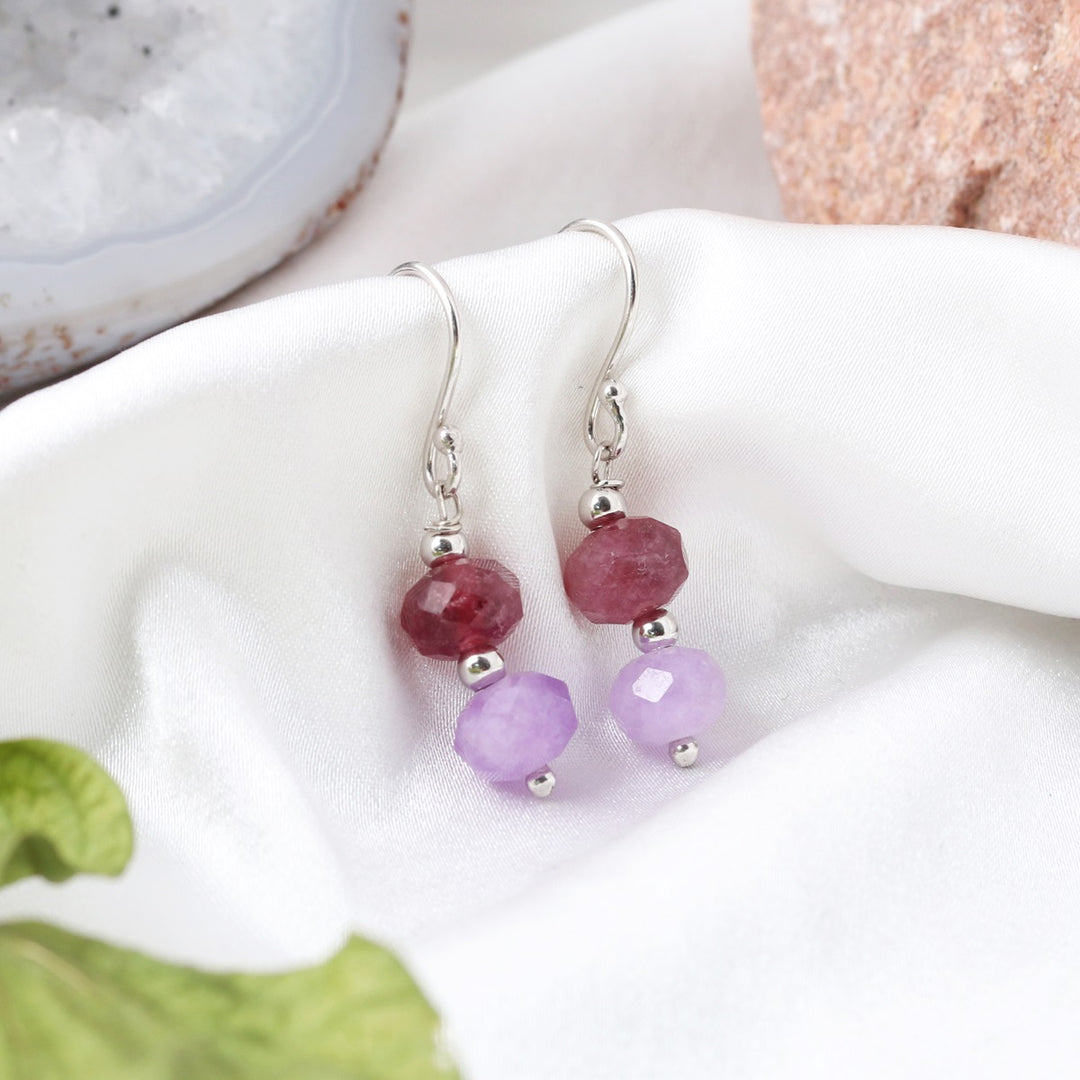 Red and Purple Quartz Silver Earrings