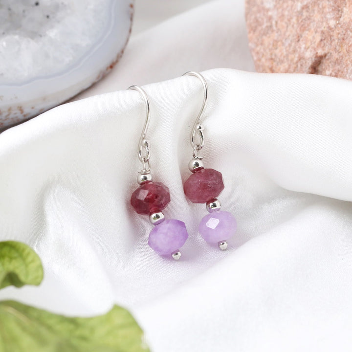 Red and Purple Quartz Jewelry Set - Bracelet and Earrings Combo