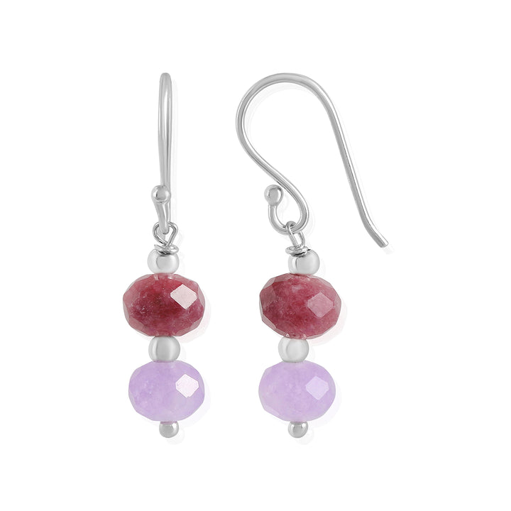 Red and Purple Quartz Silver Earrings