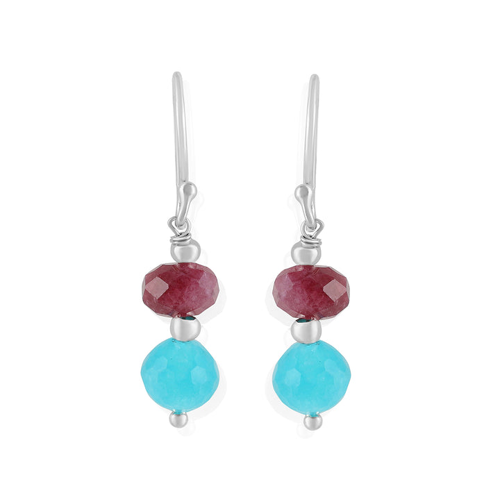 Blue and Red Quartz Silver Earrings