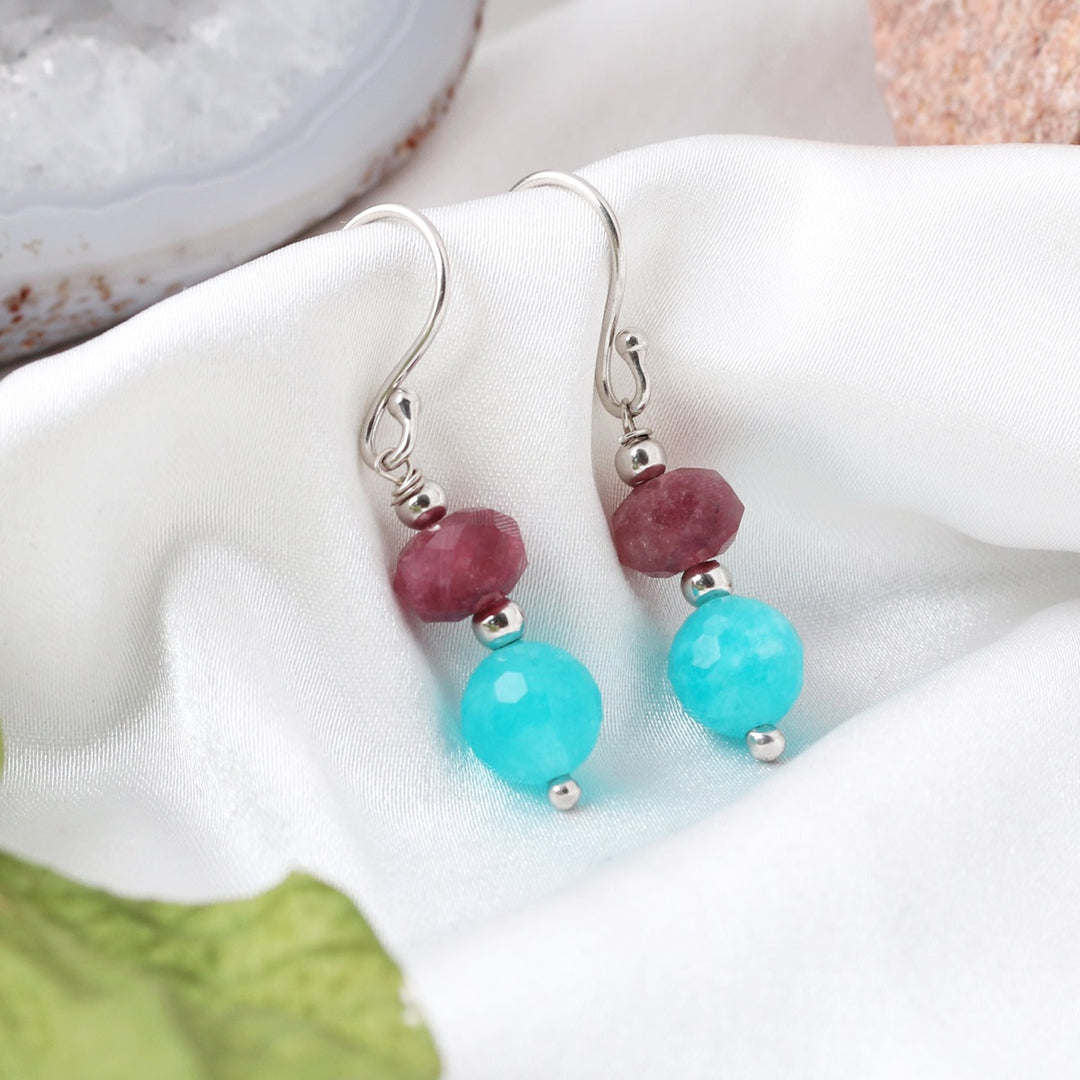 Blue and Red Quartz Silver Earrings