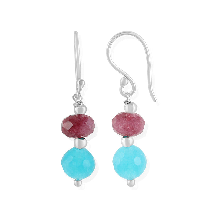 Blue and Red Quartz Silver Earrings