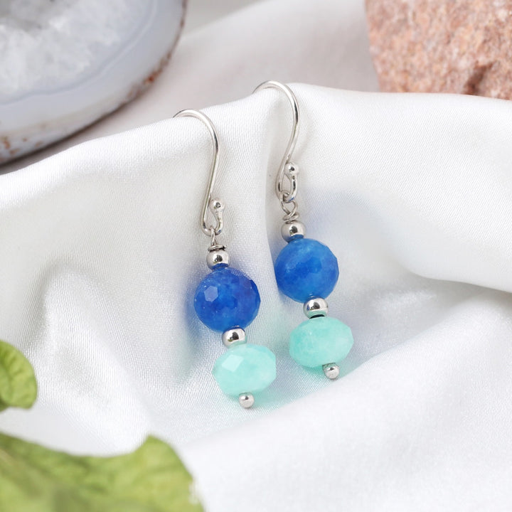 Green and Blue Quartz Silver Earrings