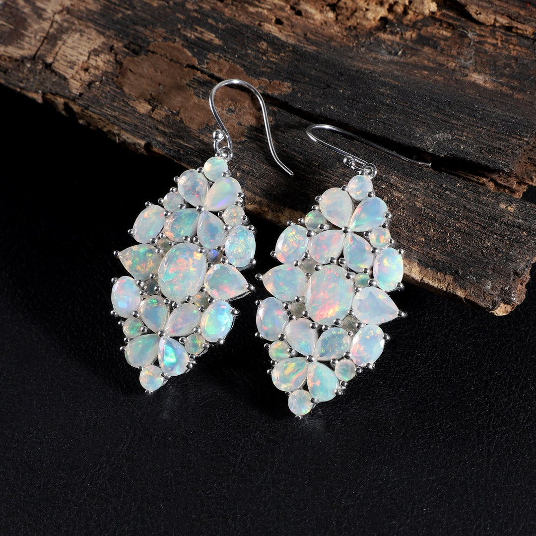 Ethiopian Opal Silver Dangle Earrings