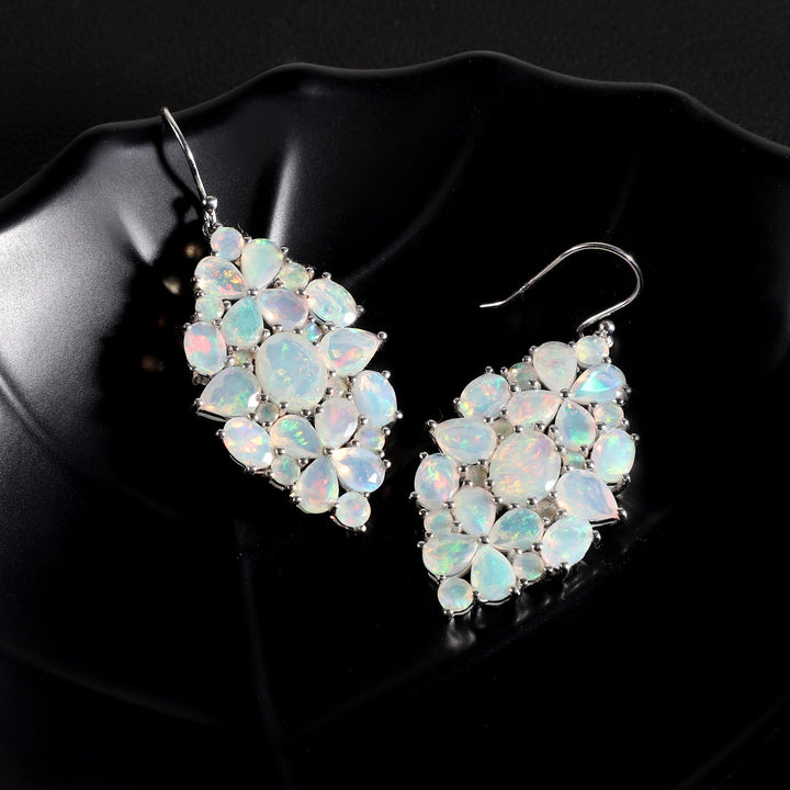 Ethiopian Opal Silver Dangle Earrings