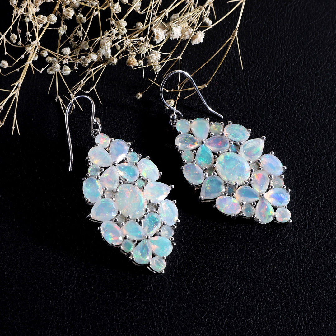 Ethiopian Opal Silver Dangle Earrings