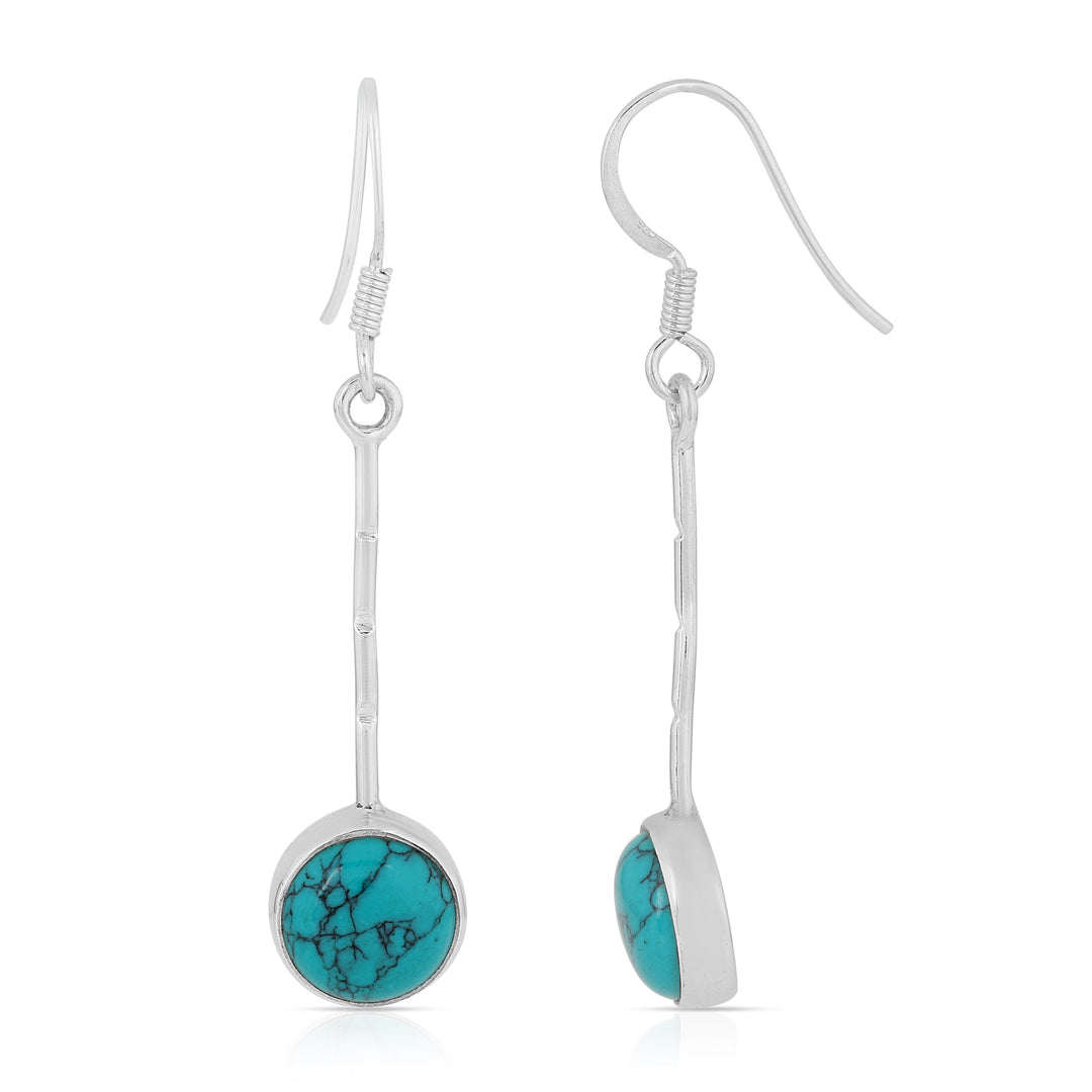 Turquoise Round Silver Dangle Earrings