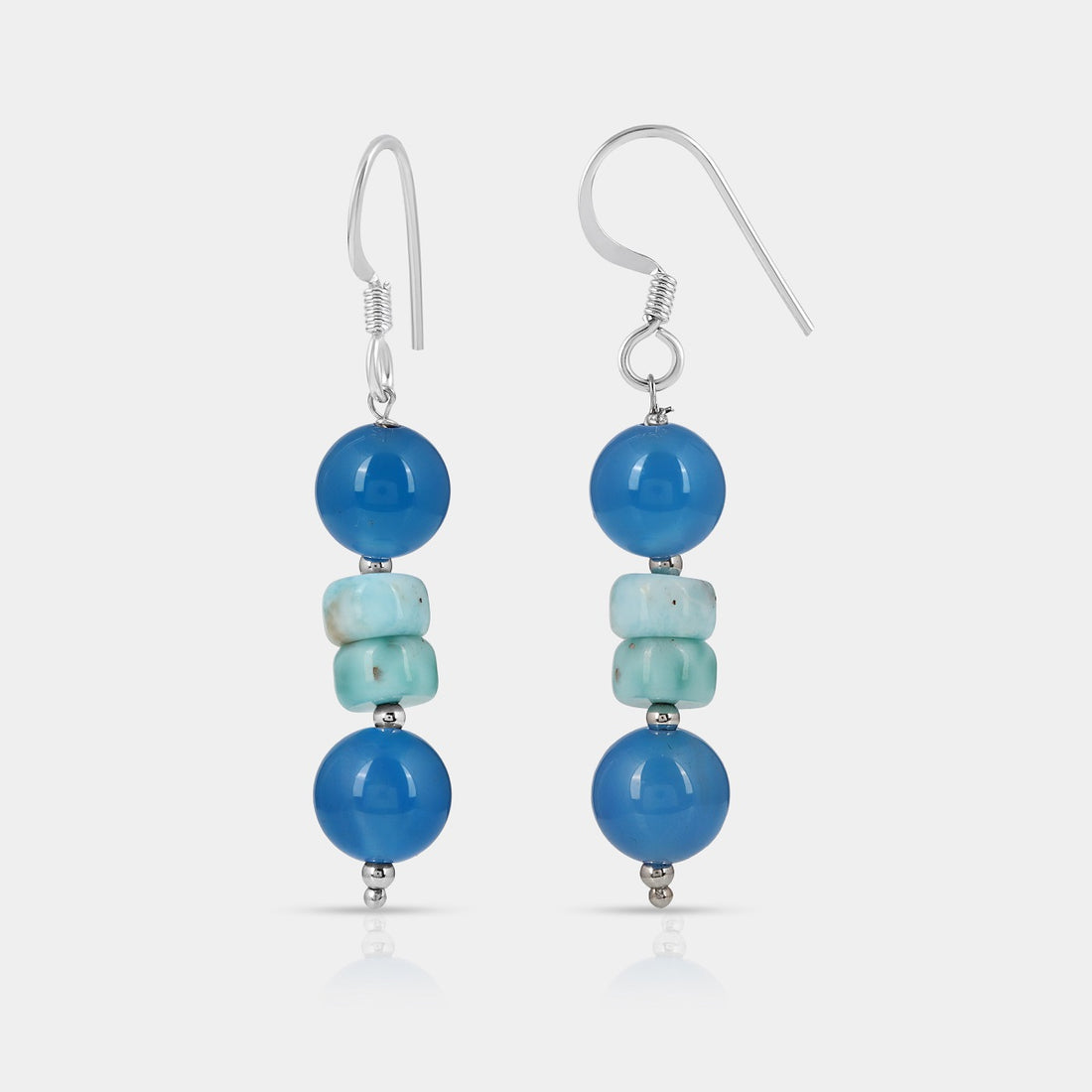 Blue Onyx and Larimar Beads Dangle Silver Earrings