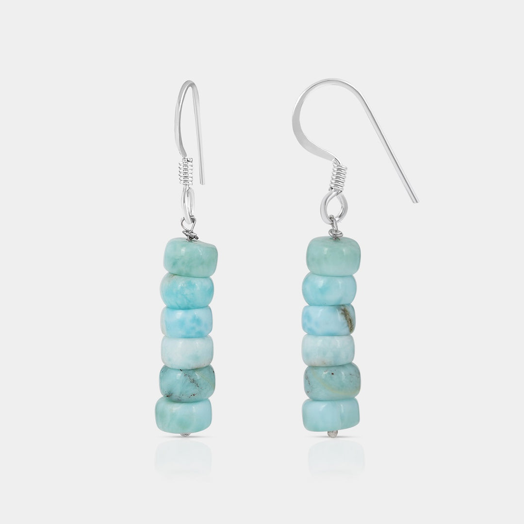 Larimar Beads Silver Dangle Earrings