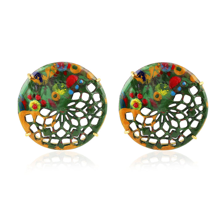 Graphics Painted Filigree Silver Stud Earrings