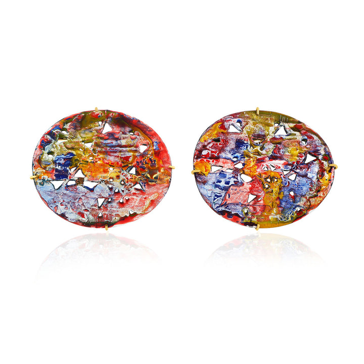 Hand Painted Graphics Silver Stud Earrings