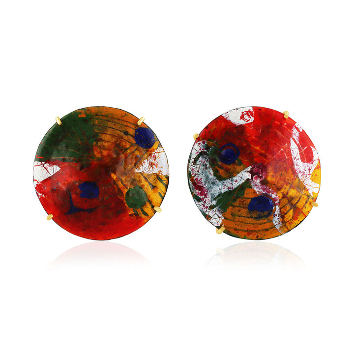 Colorful Graphics Painted Enamel Dome Stud Earrings