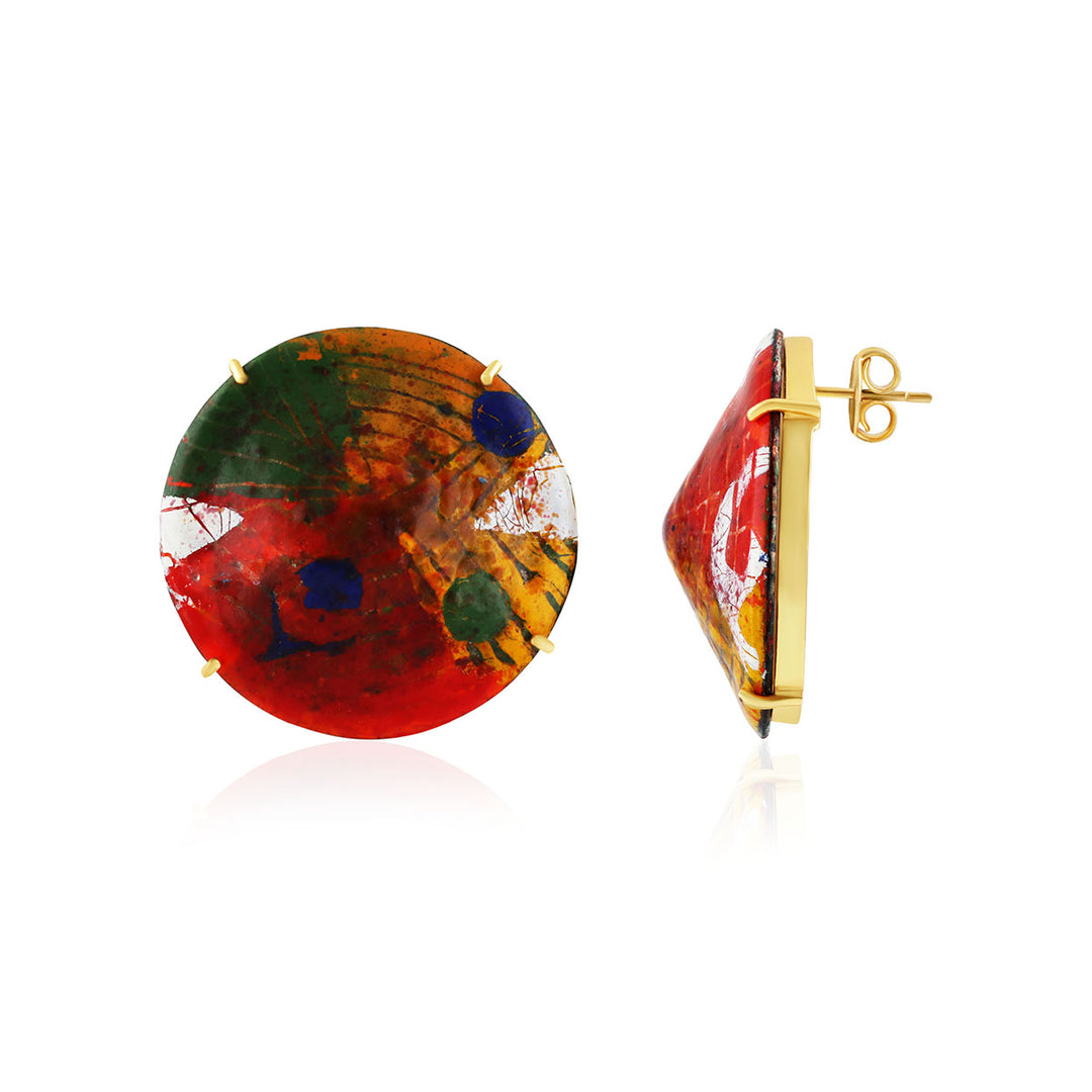 Colorful Graphics Painted Enamel Dome Stud Earrings