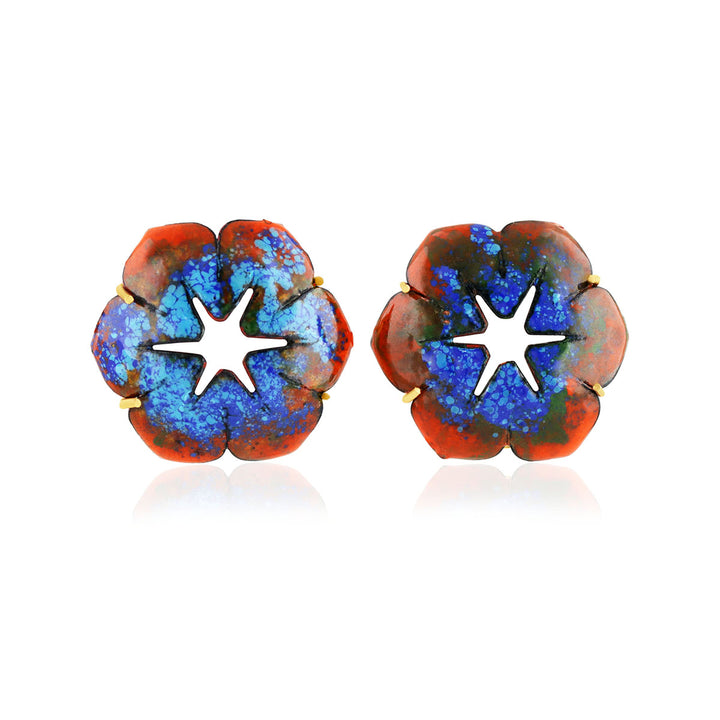 Graphics Painted Floral Silver Stud Earrings