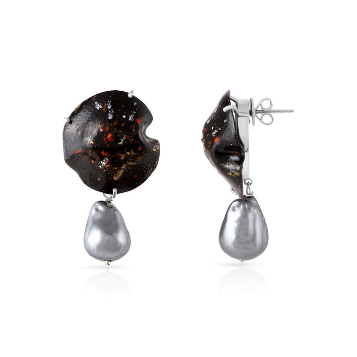 Pearl Graphics Painted Silver Drop Earrings