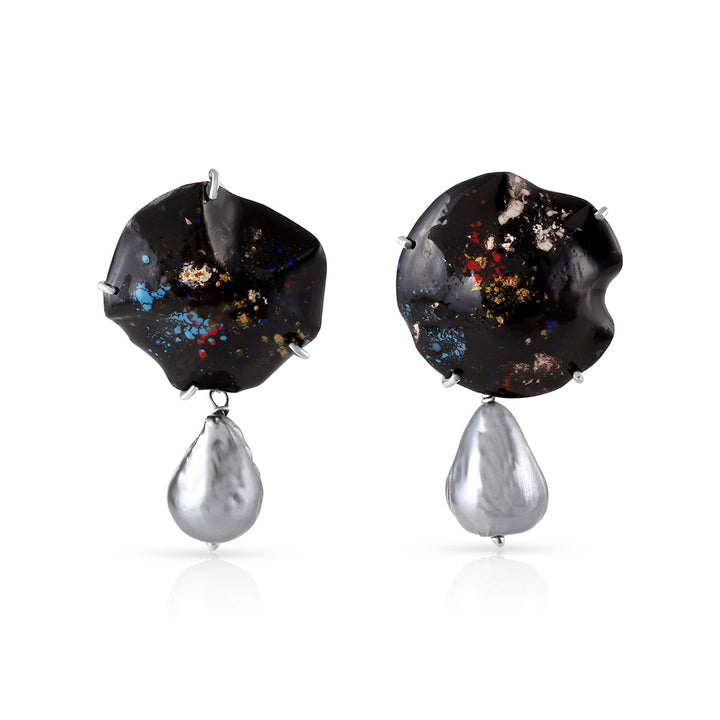 Pearl Graphics Painted Fancy Silver Drop Earrings