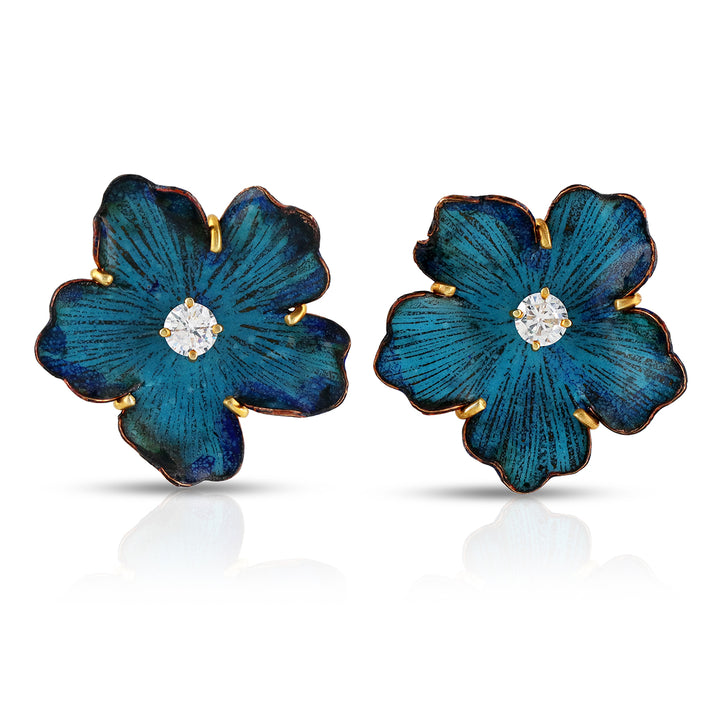 Zircon Graphics Painted Floral Silver Stud Earrings