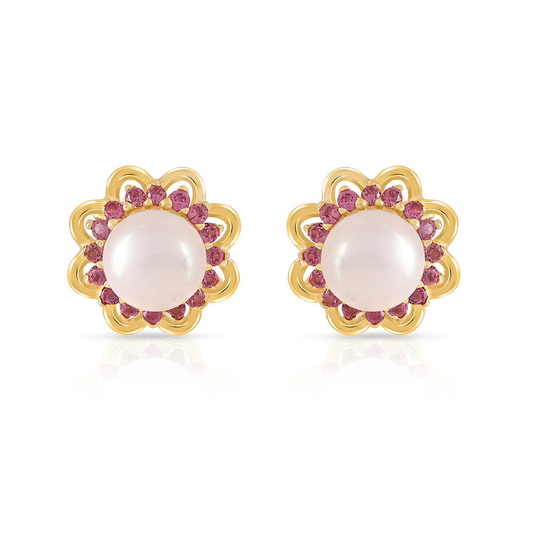 Pearl and Rhodolite Silver Stud Earrings