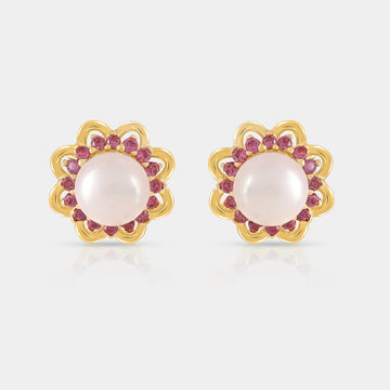 Prong-Set Pearl and Rhodolite Gemstones in Earrings