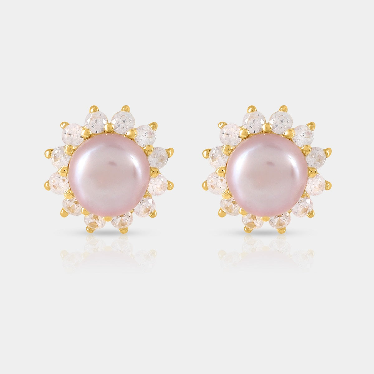 Prong-Set Pink Pearl and White Zircon Earrings
