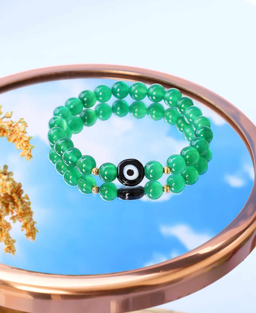 Green Onyx and Evil Eye Stretch Bracelet