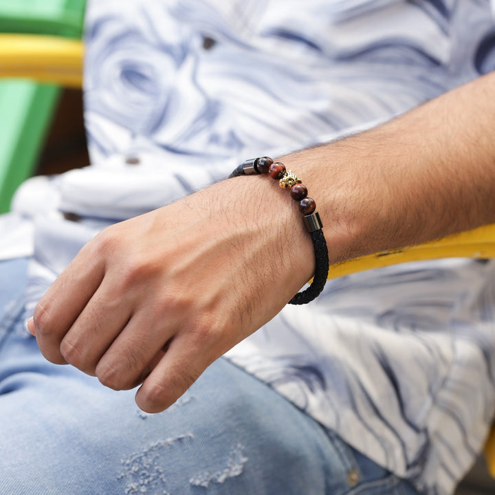 Fierce Tiger's Eye Bracelet with Jaquar Charm and Magnetic Lock