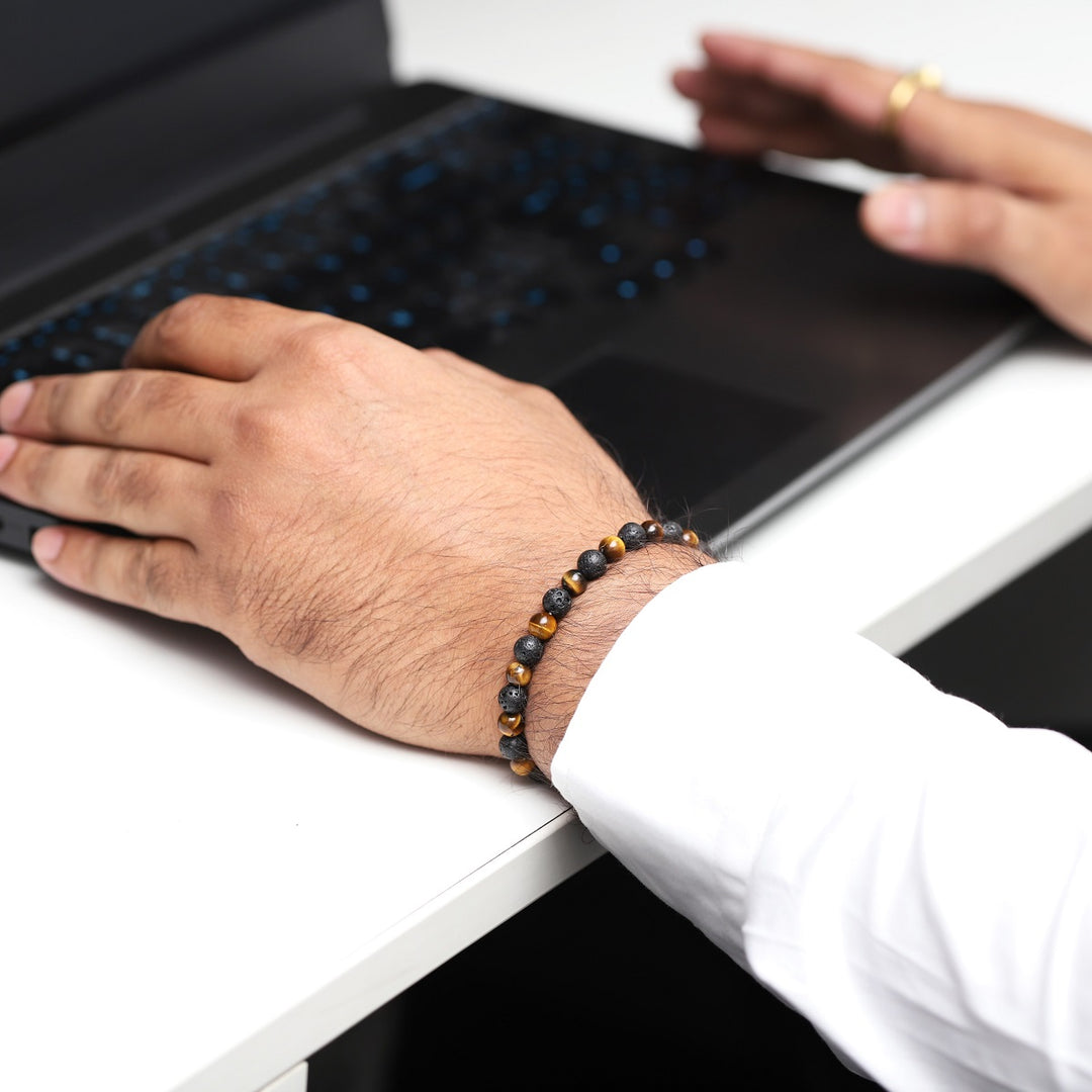 Tiger's Eye and Lava Unisex Stretch Bracelet