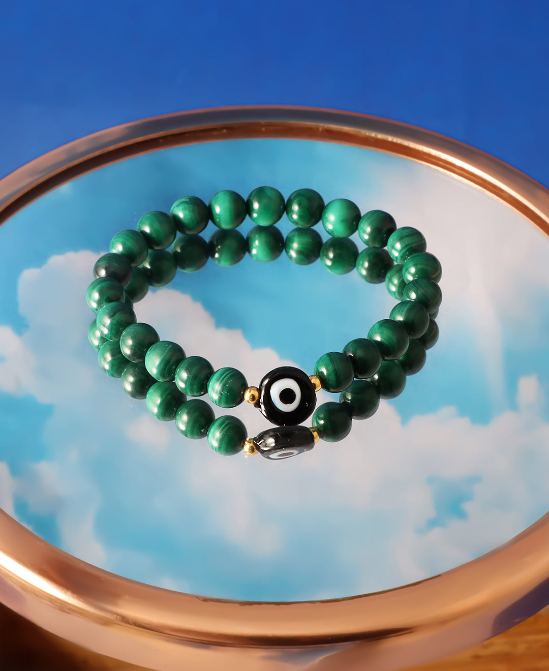 Malachite and Evil Eye Stretch Bracelet