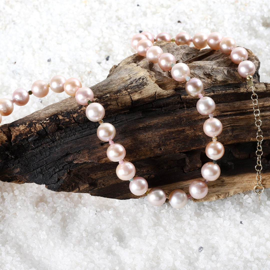 Pearl and Multi Tourmaline Silver Necklace