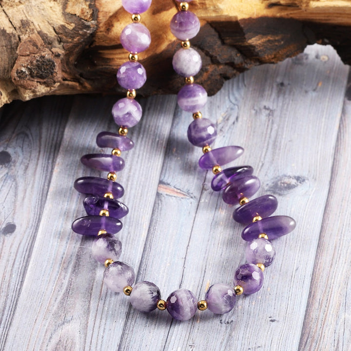 Harmonious Gemstone Necklace with Serene Purple and Grounding Gold Tones